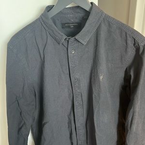 All Saints Men’s Button Down Shirt (Navy/Gray) (Size: Large)